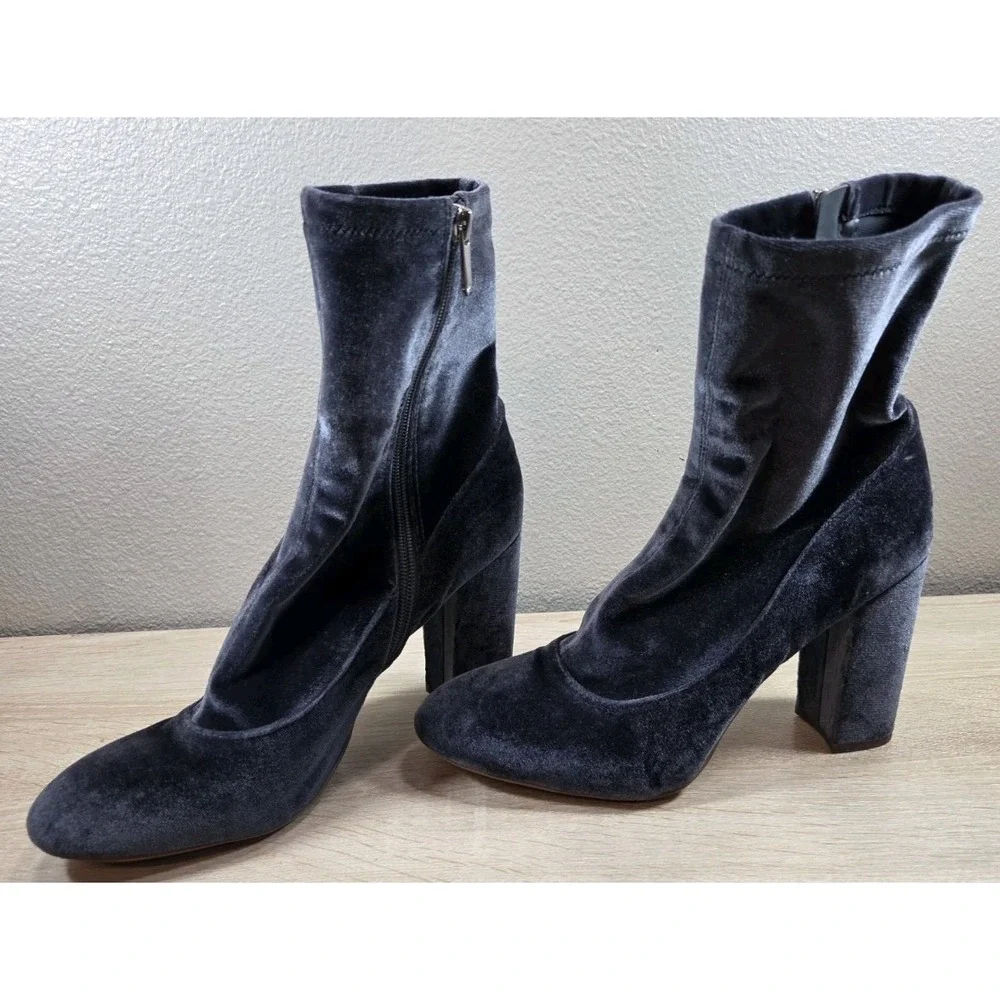 Sam Edelman Calexa Teal Green Velvet Sock Ankle Boots Block Heel Size‎ 10